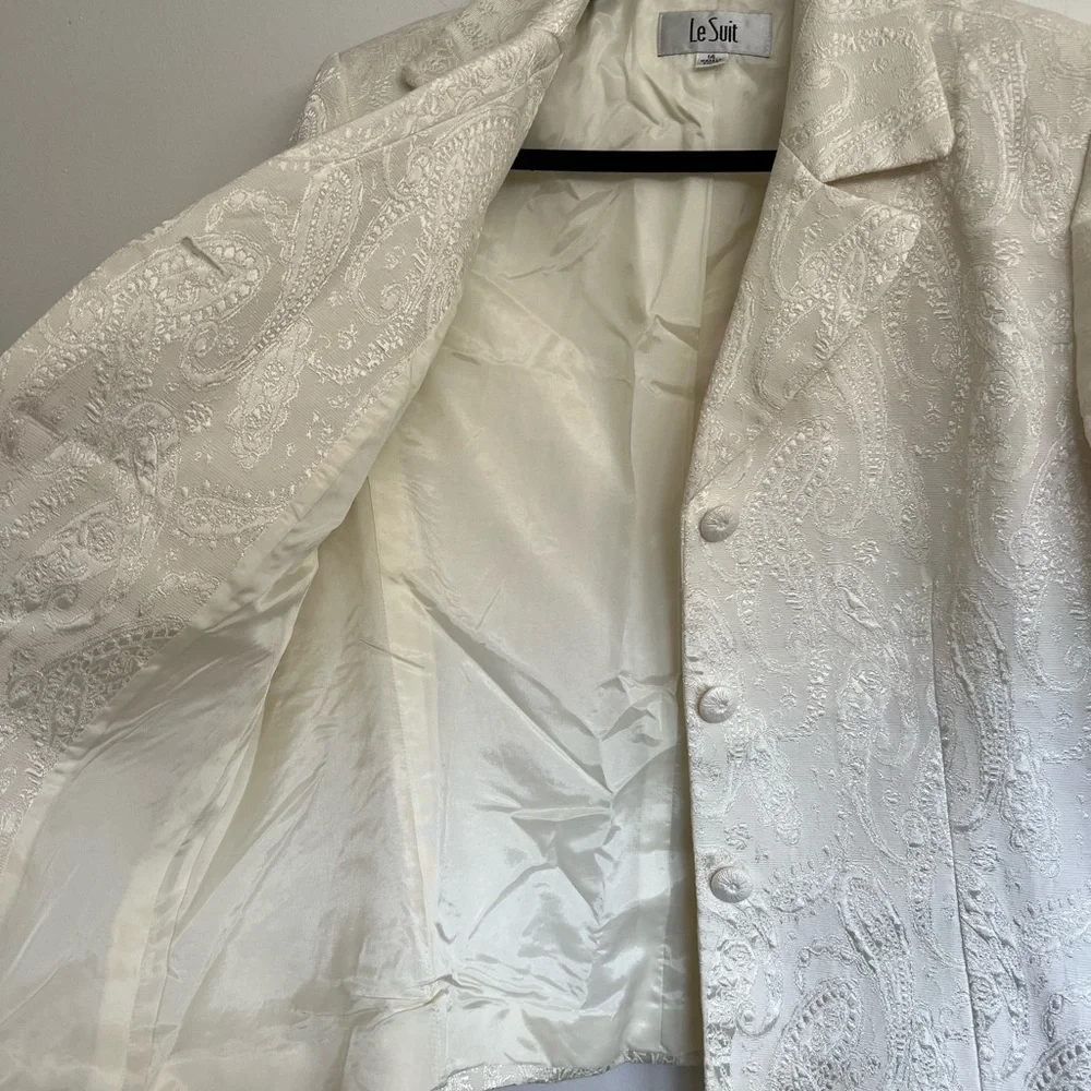Le Suit Bridal White Jacquard Blazer - Size 14 - Picture 8 of 11